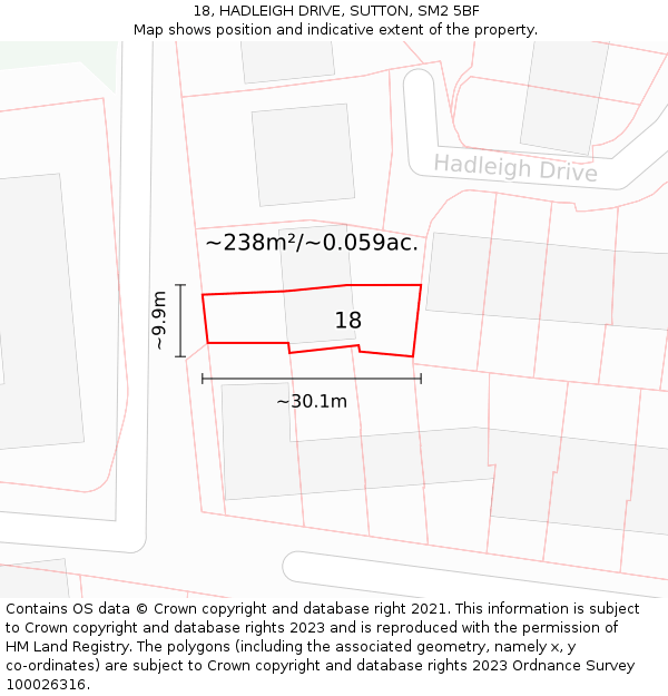 18, HADLEIGH DRIVE, SUTTON, SM2 5BF: Plot and title map