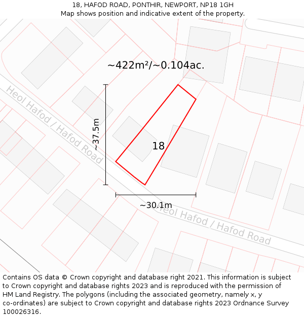 18, HAFOD ROAD, PONTHIR, NEWPORT, NP18 1GH: Plot and title map