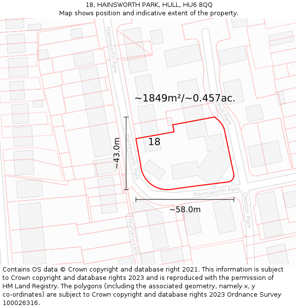 18, HAINSWORTH PARK, HULL, HU6 8QQ: Plot and title map
