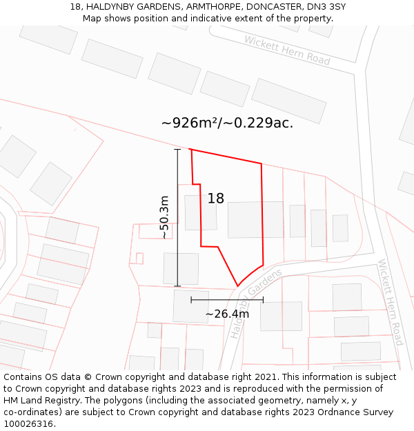 18, HALDYNBY GARDENS, ARMTHORPE, DONCASTER, DN3 3SY: Plot and title map