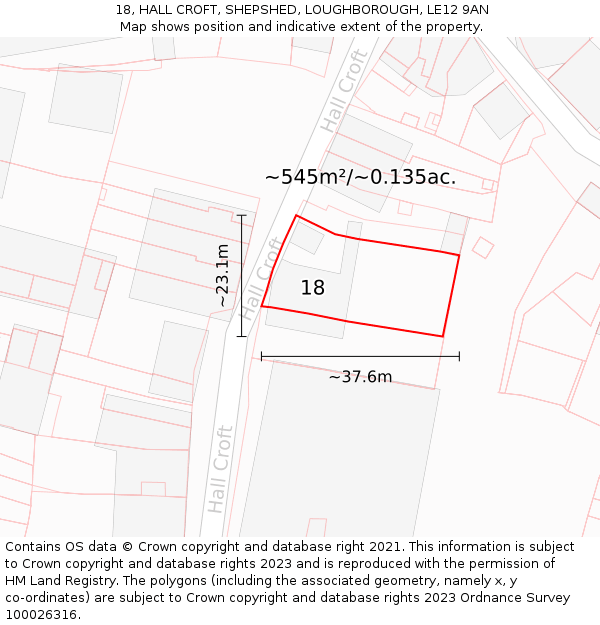 18, HALL CROFT, SHEPSHED, LOUGHBOROUGH, LE12 9AN: Plot and title map