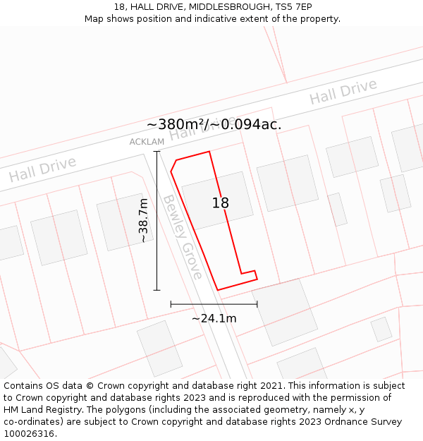 18, HALL DRIVE, MIDDLESBROUGH, TS5 7EP: Plot and title map