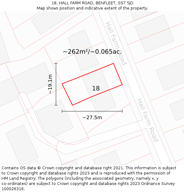 18, HALL FARM ROAD, BENFLEET, SS7 5JD: Plot and title map