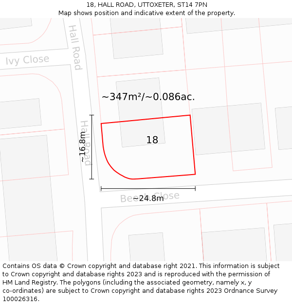 18, HALL ROAD, UTTOXETER, ST14 7PN: Plot and title map