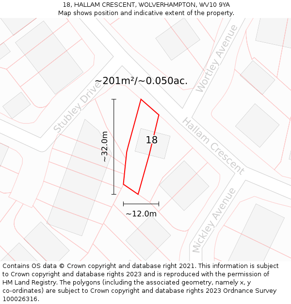 18, HALLAM CRESCENT, WOLVERHAMPTON, WV10 9YA: Plot and title map