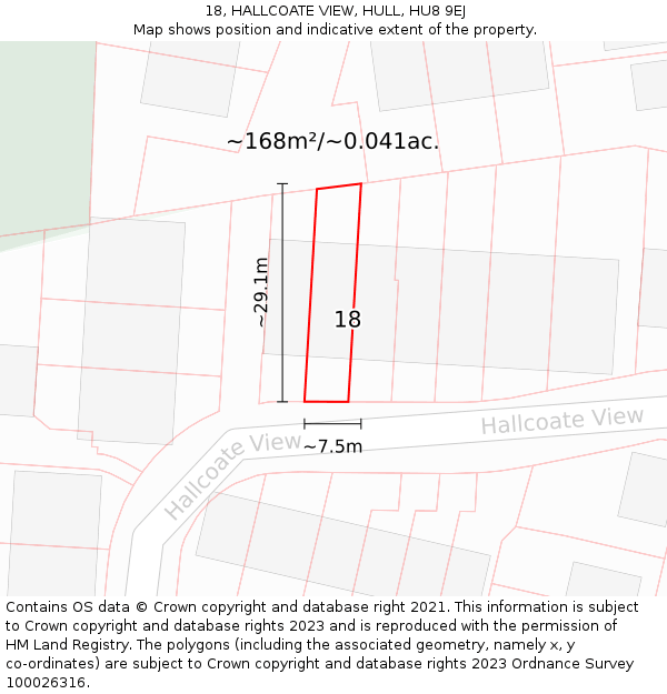 18, HALLCOATE VIEW, HULL, HU8 9EJ: Plot and title map