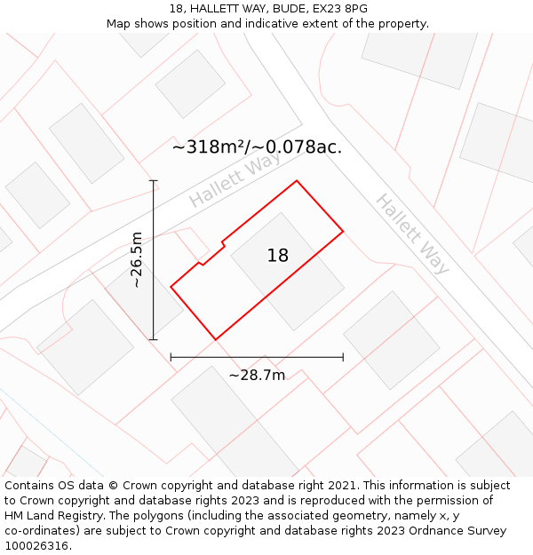 18, HALLETT WAY, BUDE, EX23 8PG: Plot and title map