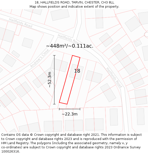 18, HALLFIELDS ROAD, TARVIN, CHESTER, CH3 8LL: Plot and title map