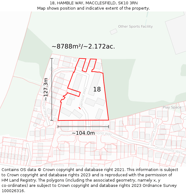 18, HAMBLE WAY, MACCLESFIELD, SK10 3RN: Plot and title map