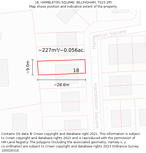 18, HAMBLETON SQUARE, BILLINGHAM, TS23 2RY: Plot and title map