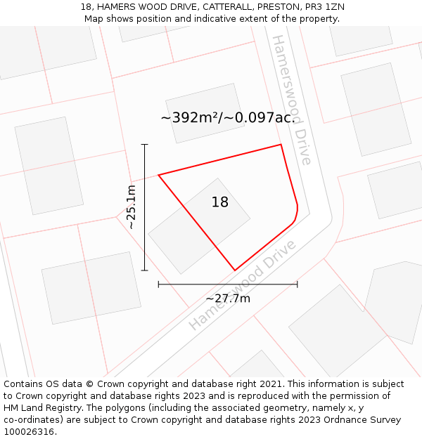 18, HAMERS WOOD DRIVE, CATTERALL, PRESTON, PR3 1ZN: Plot and title map