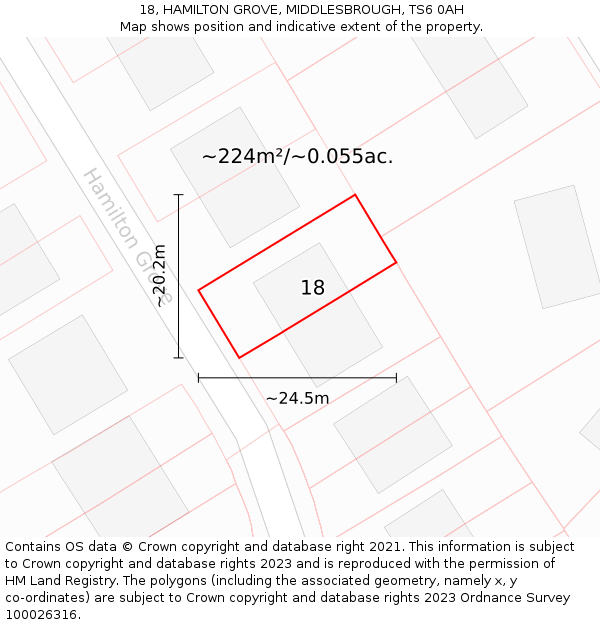18, HAMILTON GROVE, MIDDLESBROUGH, TS6 0AH: Plot and title map