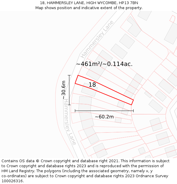 18, HAMMERSLEY LANE, HIGH WYCOMBE, HP13 7BN: Plot and title map