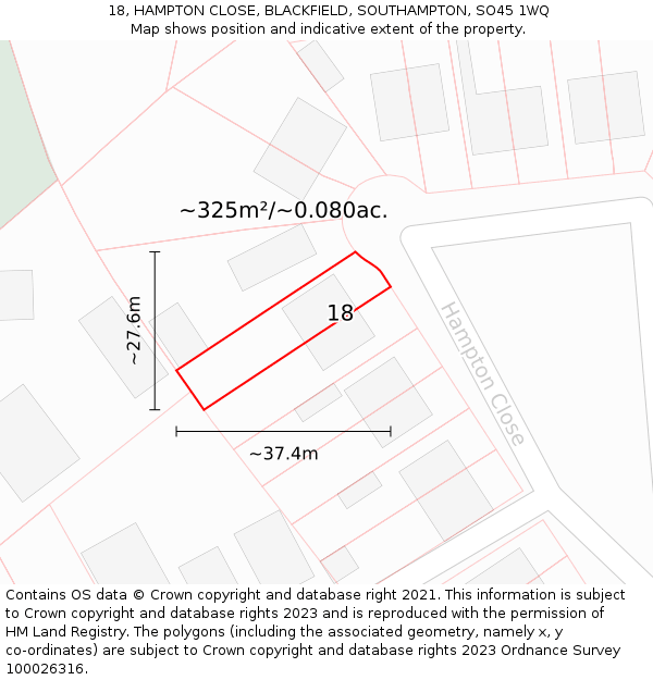 18, HAMPTON CLOSE, BLACKFIELD, SOUTHAMPTON, SO45 1WQ: Plot and title map