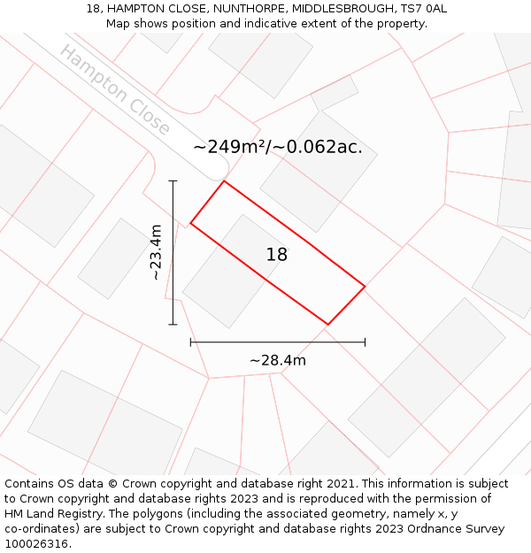 18, HAMPTON CLOSE, NUNTHORPE, MIDDLESBROUGH, TS7 0AL: Plot and title map