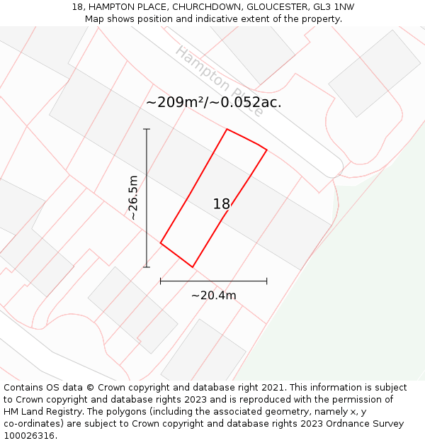 18, HAMPTON PLACE, CHURCHDOWN, GLOUCESTER, GL3 1NW: Plot and title map
