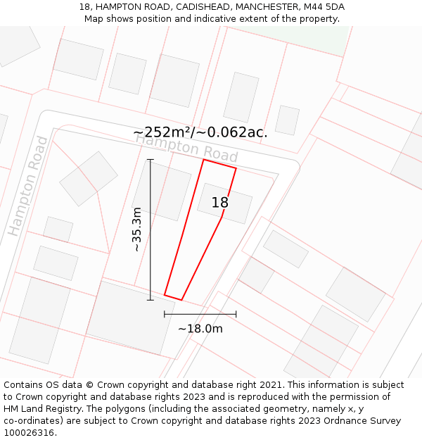 18, HAMPTON ROAD, CADISHEAD, MANCHESTER, M44 5DA: Plot and title map