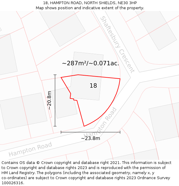 18, HAMPTON ROAD, NORTH SHIELDS, NE30 3HP: Plot and title map