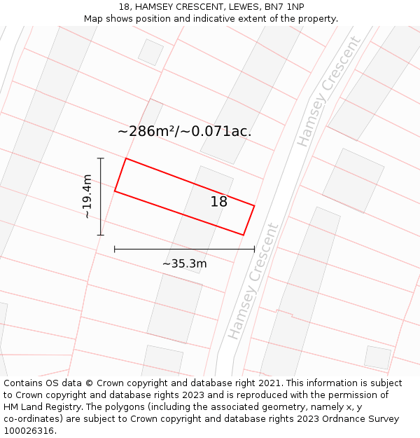 18, HAMSEY CRESCENT, LEWES, BN7 1NP: Plot and title map
