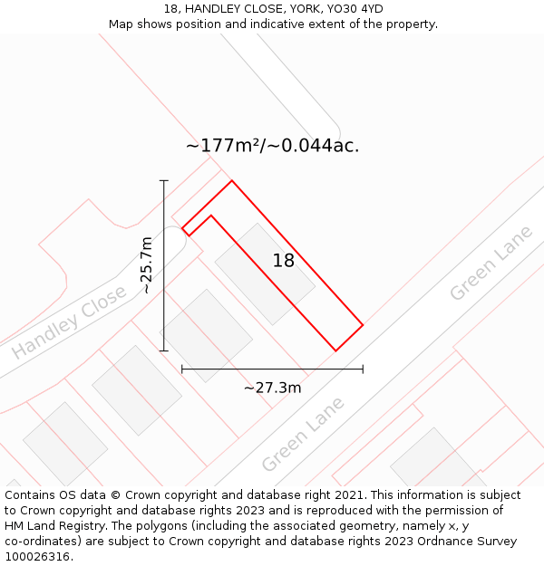 18, HANDLEY CLOSE, YORK, YO30 4YD: Plot and title map