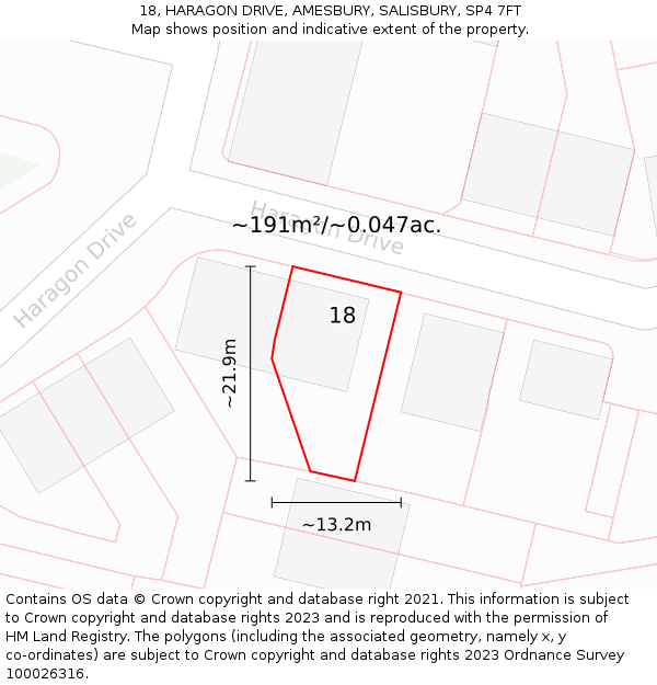 18, HARAGON DRIVE, AMESBURY, SALISBURY, SP4 7FT: Plot and title map