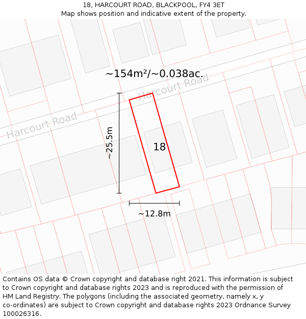 18, HARCOURT ROAD, BLACKPOOL, FY4 3ET: Plot and title map