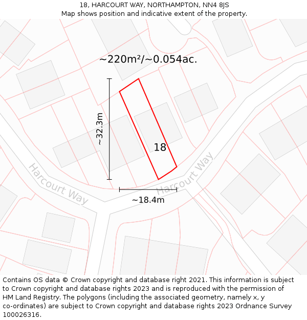 18, HARCOURT WAY, NORTHAMPTON, NN4 8JS: Plot and title map