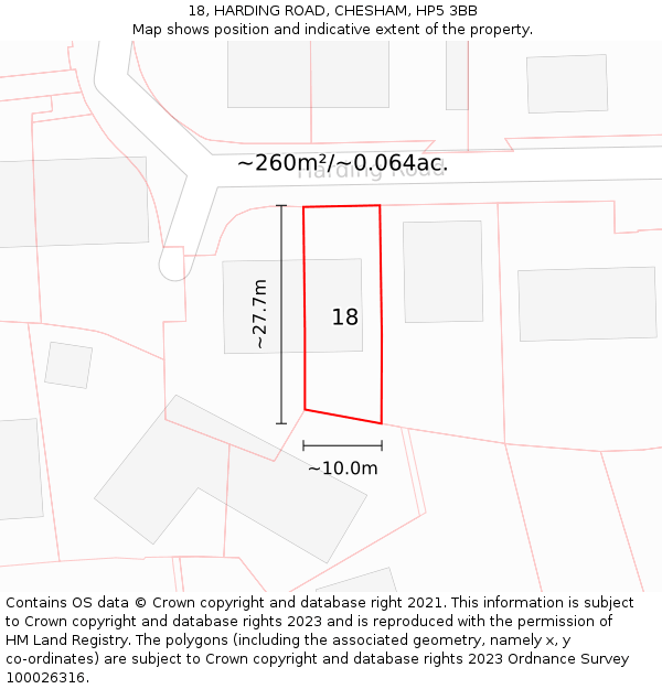 18, HARDING ROAD, CHESHAM, HP5 3BB: Plot and title map