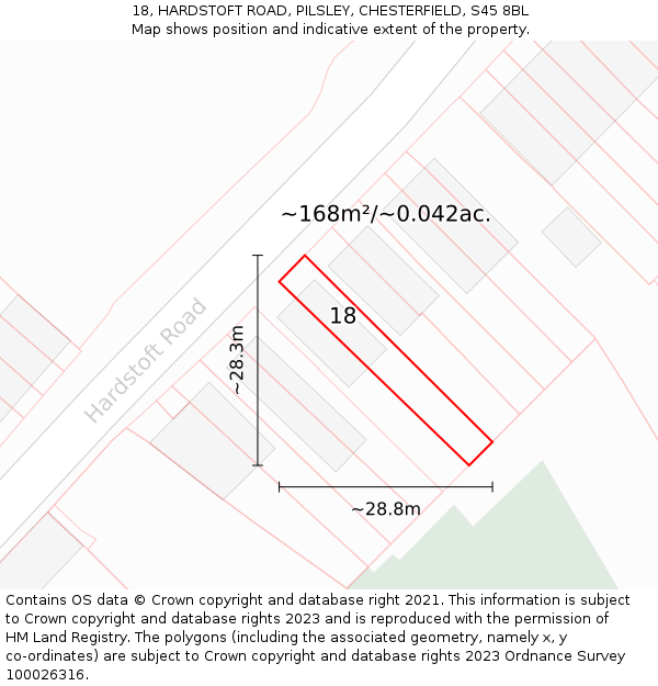 18, HARDSTOFT ROAD, PILSLEY, CHESTERFIELD, S45 8BL: Plot and title map