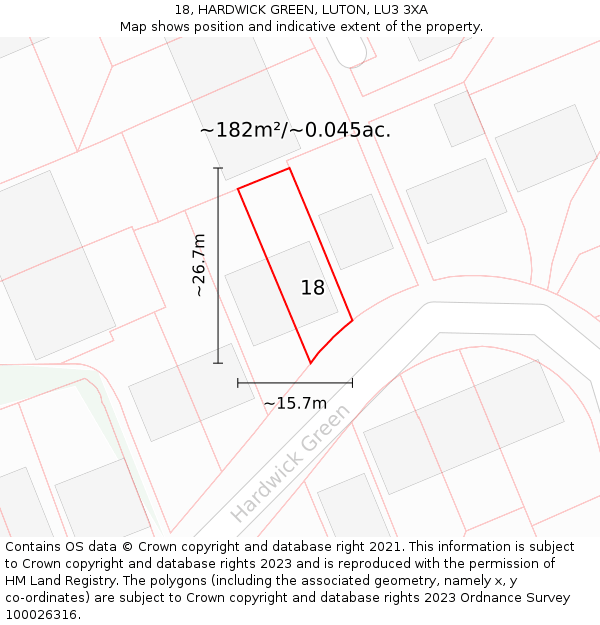 18, HARDWICK GREEN, LUTON, LU3 3XA: Plot and title map