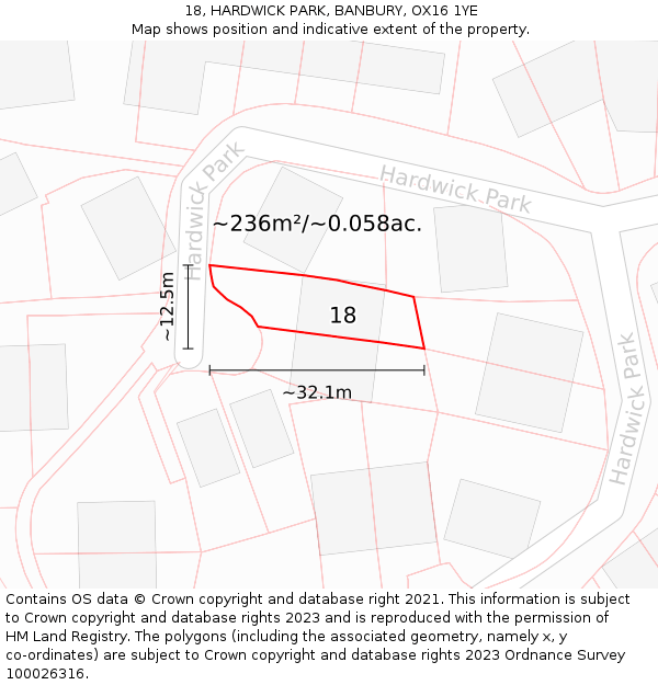 18, HARDWICK PARK, BANBURY, OX16 1YE: Plot and title map