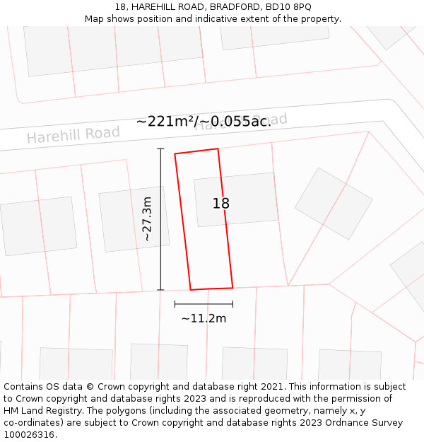 18, HAREHILL ROAD, BRADFORD, BD10 8PQ: Plot and title map