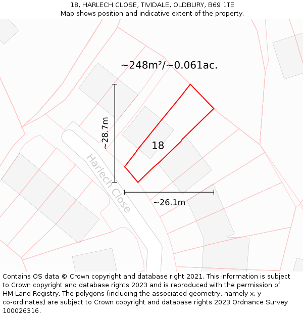 18, HARLECH CLOSE, TIVIDALE, OLDBURY, B69 1TE: Plot and title map