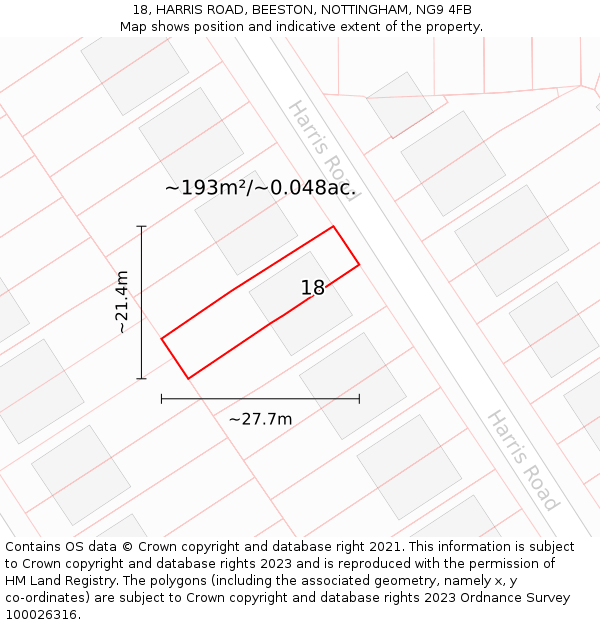 18, HARRIS ROAD, BEESTON, NOTTINGHAM, NG9 4FB: Plot and title map