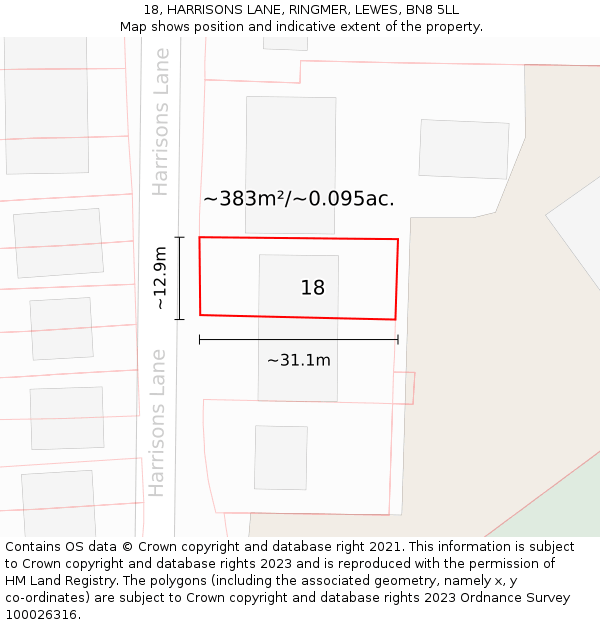 18, HARRISONS LANE, RINGMER, LEWES, BN8 5LL: Plot and title map