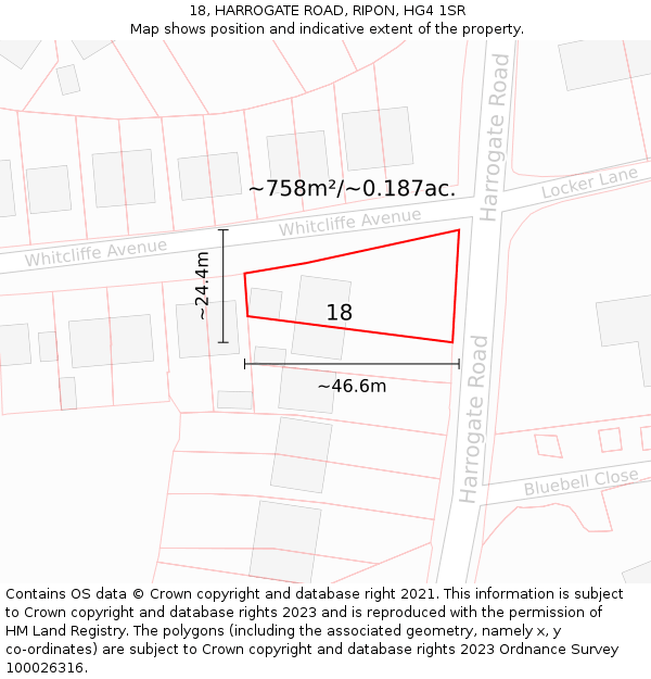 18, HARROGATE ROAD, RIPON, HG4 1SR: Plot and title map