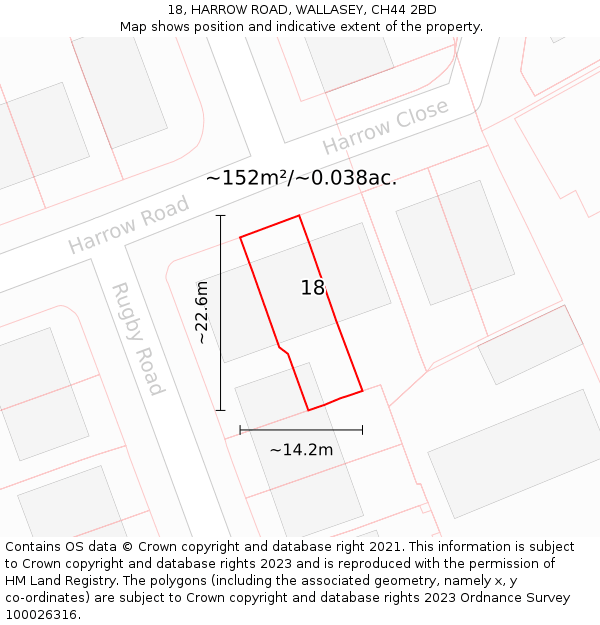 18, HARROW ROAD, WALLASEY, CH44 2BD: Plot and title map