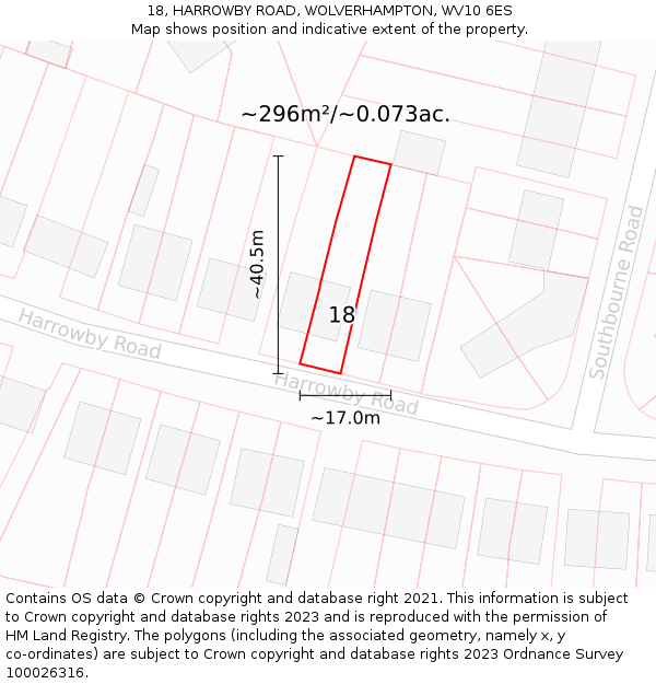 18, HARROWBY ROAD, WOLVERHAMPTON, WV10 6ES: Plot and title map