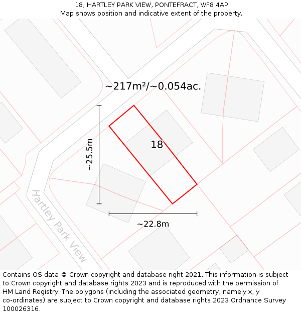 18, HARTLEY PARK VIEW, PONTEFRACT, WF8 4AP: Plot and title map