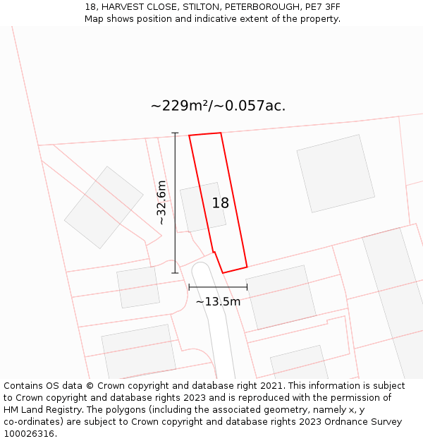 18, HARVEST CLOSE, STILTON, PETERBOROUGH, PE7 3FF: Plot and title map