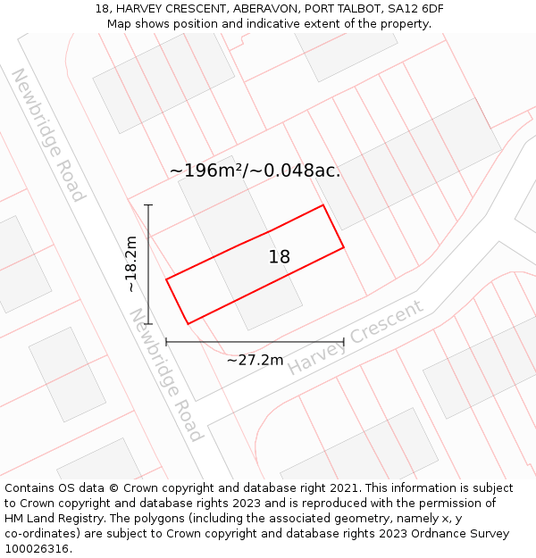 18, HARVEY CRESCENT, ABERAVON, PORT TALBOT, SA12 6DF: Plot and title map