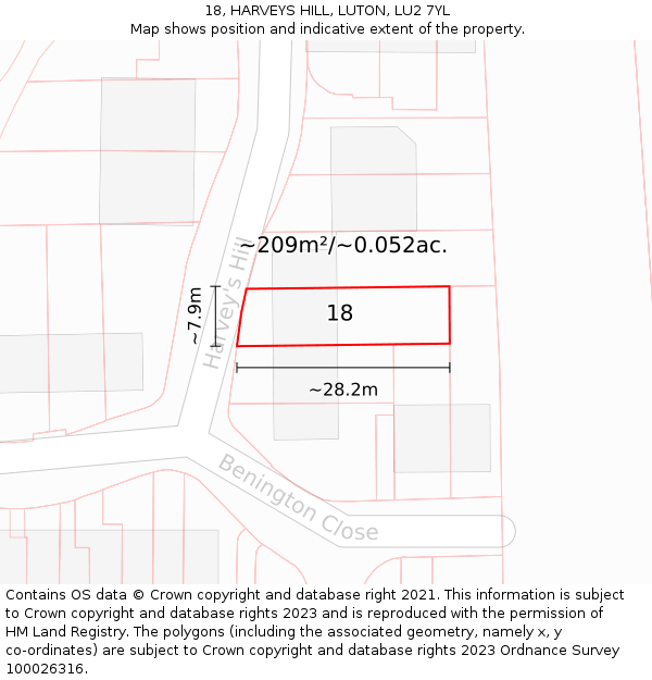 18, HARVEYS HILL, LUTON, LU2 7YL: Plot and title map