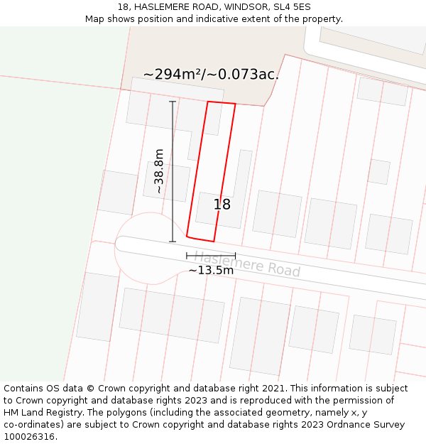 18, HASLEMERE ROAD, WINDSOR, SL4 5ES: Plot and title map