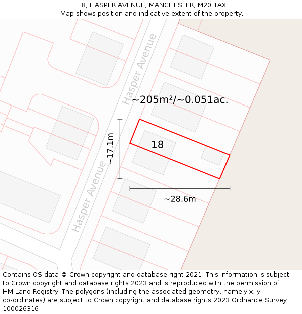 18, HASPER AVENUE, MANCHESTER, M20 1AX: Plot and title map
