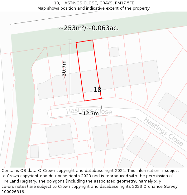 18, HASTINGS CLOSE, GRAYS, RM17 5FE: Plot and title map