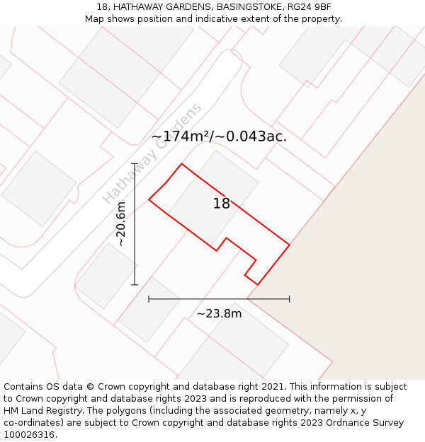18, HATHAWAY GARDENS, BASINGSTOKE, RG24 9BF: Plot and title map