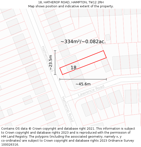 18, HATHEROP ROAD, HAMPTON, TW12 2RH: Plot and title map
