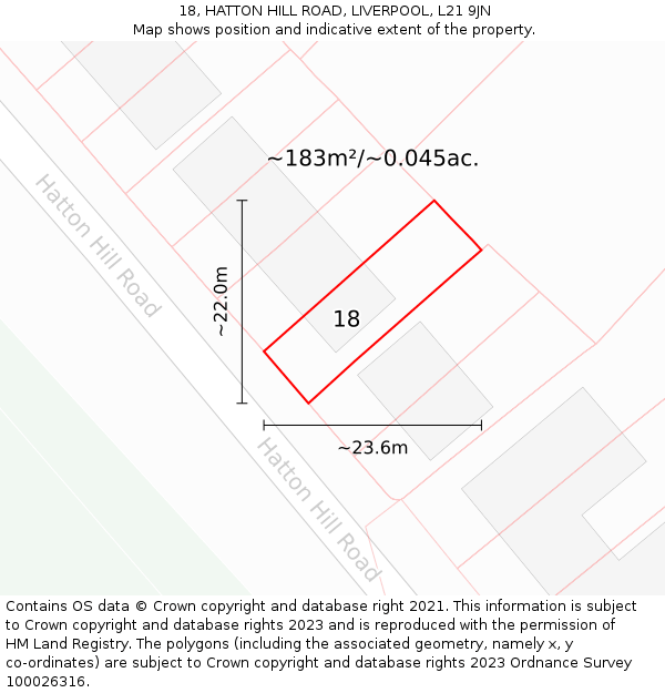 18, HATTON HILL ROAD, LIVERPOOL, L21 9JN: Plot and title map