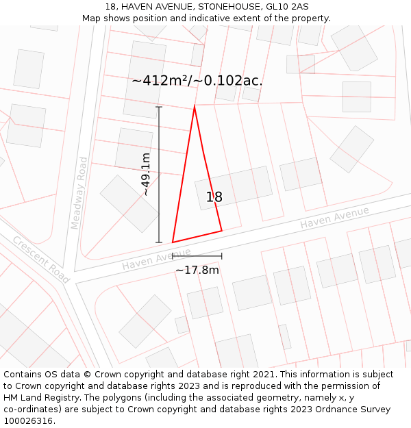 18, HAVEN AVENUE, STONEHOUSE, GL10 2AS: Plot and title map
