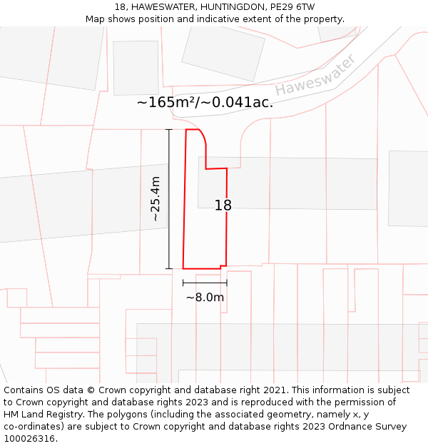 18, HAWESWATER, HUNTINGDON, PE29 6TW: Plot and title map